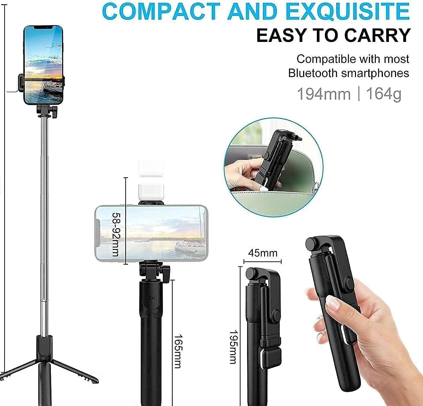 Extendable Flash 3-in-1 Selfie Stick Tripod with Bluetooth Remote™